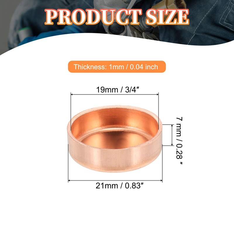 PATIKIL 3/4 Inch ID Copper Pipe End Cap, 6 Pack