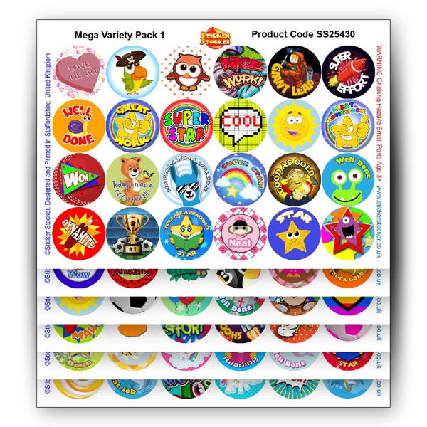 144 Variety Pack 01 30mm Glossy Reward Stickers