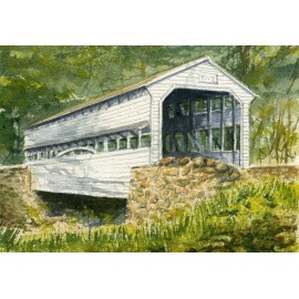 Bella Terra Knox Covered Bridge, Valley Forge PA. Summer landscape. Watercolor art notecards - Set of 6