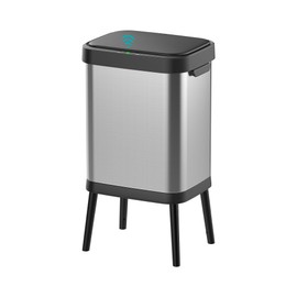 Upella 10.5 Gal Stainless Steel Touchless Sensor Trash Can with, Wide Rectangular Design, Brushed Finish – Automatic Lid, Raised Legs (Silver)