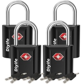 TSA Luggage Locks with Keys, [4 Pack] Diyife Security Suitcase Padlocks with Keys Heavy Duty Zinc Alloy TSA Lock Small Suitcase Locks with 8 Keys for Luggage Travel Suitcase Bag Case (Black)
