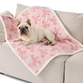 LE SURE Waterproof Puppy Blanket for Medium Dogs - Washable Double Sided Dog Blankets with Warm Jacquard Shag and Soft Sherpa Fleece, Pet Cat Blanket for Couch Protection, Bow Design，Pink Taffy
