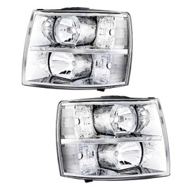 KAX Headlight Assembly, Chrome Headlights Compatible with Silverado 1500, Silverado 1500, Silverado 2500 HD, Silverado 3500 HD, Silverado 1500 Clear Reflector Color Clear Lens Color