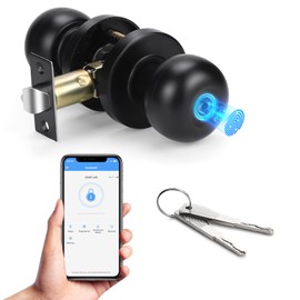 KNOBWELL Fingerprint Door Lock, Smart Door Knob, Keyless Entry Door Lock with APP Control, Biometric Fingerprint Door Knob with Auto Lock Easy Installation, Great for Bedroom, Apartment, Hotel