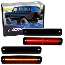 iJDMTOY Black-Out Smoked Lens Amber/Red Full LED Front/Rear Side Marker Light Kit Compatible With 1973-79 Ford F100 F150 Bronco, Powered by Total 180-SMD LED, Replace OEM Amber/Red Sidemarker Lamps