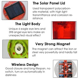 Aolyty Solar Strobe Warning Light Strong Magnetic Base Flashing Super Bright 360 Degree Wireless Automatically Turn On Waterproof for Construction Traffic Factory (Yellow)