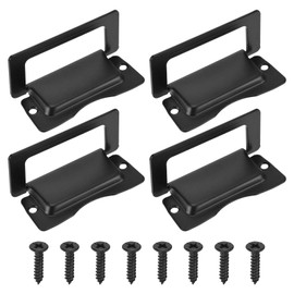 PATIKIL Recessed Pull Door Handle, 4 Pack Invisible Flush Pull Handle with Screws for Cabinet Door Toolbox Container Home Furniture Automatically Pull Handle, Black