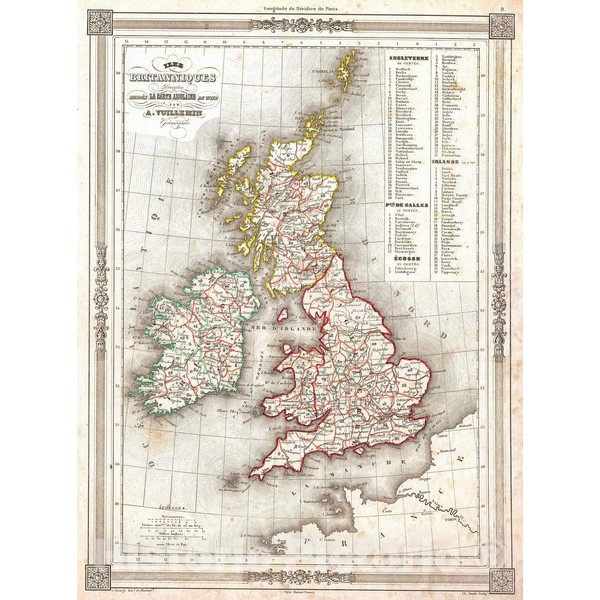 Historic Map - Vuillemin Map of The British Isles (England,