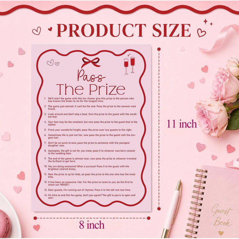 Bridal Bachelorette Game Bundle,Pass the Prize Rhyme Game Cards 8x11