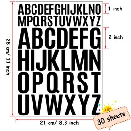 Bemeol Letter Stickers 1560 Pieces 30 Sheets Stick on Vinyl Letters Capital Alphabet Sticker Letter for Craft Bulletin Boards Classroom Home Business Decor(Black,1 Inch,2 Inch)
