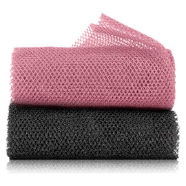 SANTOU Knotted African Net Sponge, Stretchable African Exfoliating Net Sponge with Knots - Wash Body Shower Scrubber Nylon Back exfoliator exfoliating Cloth, Stretch Length to 170cm(Black+Pink)
