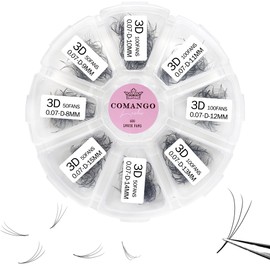 CoMango 3D Premade Volume Eyelash Extensions Mixed Tray Premade Fans Eyelash Extensions C Curl Premade Lash Fans Pointed Handmade Promade Loose Fans Thin Base (600Fans-3D-0.07-C-8-15MIX)