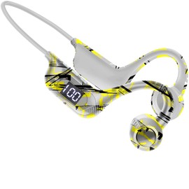 Open Doodle Bone Conduction Wireless Bluetooth Headset, 5.3 Card Digital Display Hanging Ear Sports Bluetooth Headset, Suitable for Mobile Phones and Computers, Outdoor Sports, Travel, Driving(Yellow)