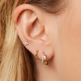 Poxtex Small Hoop Earrings for Women14K Real Gold Plated Stud Huggie Cartilage Earrings Set for Multiple Piercing Lightweight Hypoallergenic 925 Sterling Silver Jewelry for Gifts