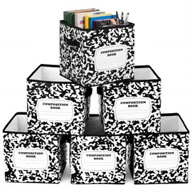 Romooa 6 Pcs 11 Inch Composition Book Classroom Fabric Storage Bins Classroom Must Have Cubby Basket Bins Return Back to School Collapsible Treasure Prize Box Organization for Teacher