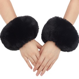 CABODYALS Black Fur Cuff Wrist Faux Cuffs Women Short Winter Arm Warmers Plush Fuzzy Cuffs Oversleeves Arm Leg Warmer Gloves Wristband Sleeves for Women Bracelet Party Costumes Gifts Supply