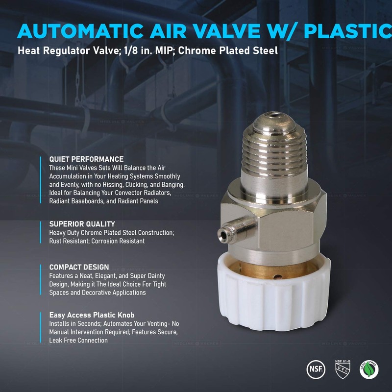 Midline Valve 6I722 Radiator Steam Air Vent with Plastic Knob;