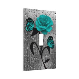 Teal Gray Rose Flower 1 Gang Light Switch Cover Single Toggle Wall Plate Decorative Switchplate Electrical Farmhouse Faceplate for Kitchen Bathroom Living Room Home Decor