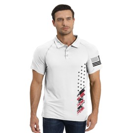 H HYFOL Short Sleeve Polo Shirts for Men Graphic Stretch Casual American Patriotic Raglan Golf Polos for Men(White,XL)