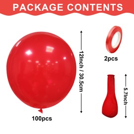 Teselife Red Balloons, 100Pcs 12 Inch Matte Red Balloons, Latex Red Party Balloons for Women Girls Birthday Anniversary Wedding Engagement Proposal Christmas Bridal Hen Party Decorations