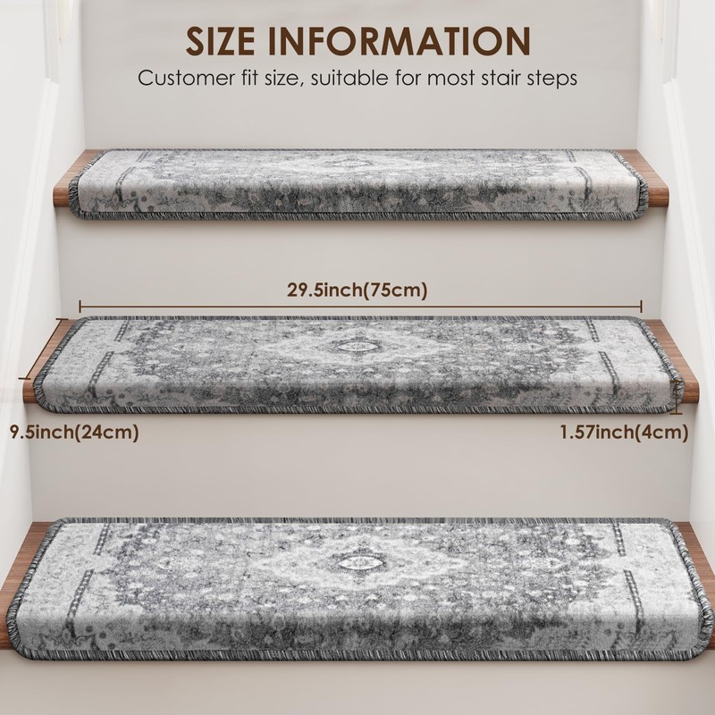 Brakki Bullnose Stair Treads for Wooden Steps, Non Slip Stair