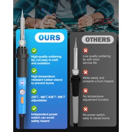 MOXTOYU 17-in-1 Electric Soldering Iron Kit, 60W Soldering Iron with Adjustable Temperature 220-480℃, ON/Off Switch, 5 Soldering Tips, Desoldering Pump, Wire Stripper, Tweezer, Stand, Tool Case