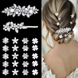 YISSION 22 Pcs Rhinestone Hair Clips Crystal Hair Barrettes with Pearl Silver Hair Clips Decorative Flower Hair Pins Wedding Bridal Rhinestone Hair Accessories for Women Girls (Combination 3)