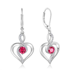 Oskani Heart Birthstone Dangle Earrings for Women, 925 Strlings Silver 5A Cubic Zircon Leveback Earrings Jewelry Birthday for Her