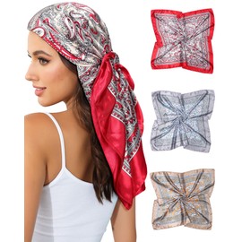 Coubeau 3 Stück Bandana Damen Seidentuch Haare Haartuch Frauen zum binden Halstuch Damen 35” Große Quadratische Kopftuch Damen