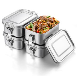 HOFURME 4 Pcs Stainless Steel Bento Box Metal Lunch Box Food Storage Containers Metal Lunch Container, Lockable Clips to Leak Proof, Reusable Dishwasher Snack Boxes for Work, Picnic (550 ml)