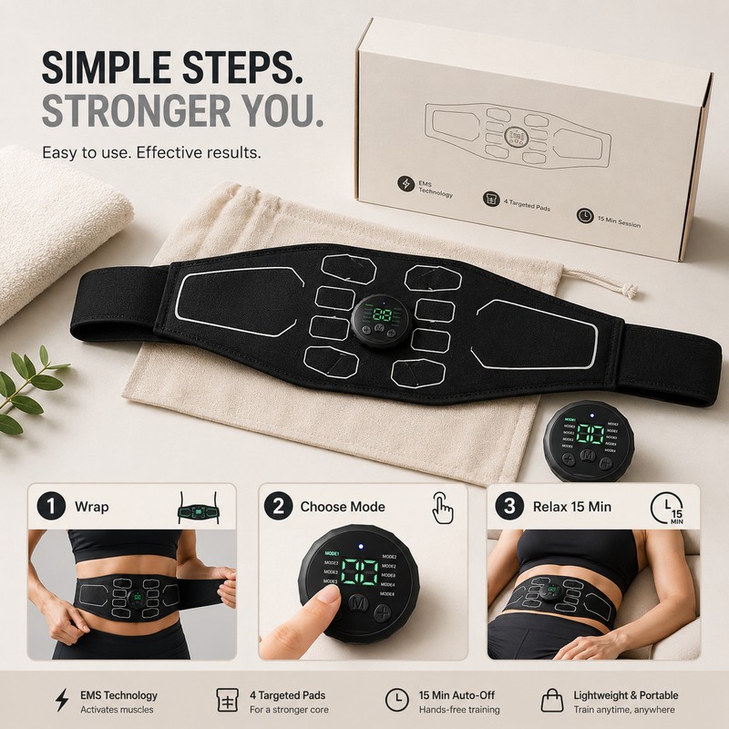 EMS Abdominal Toning Belt for Home Fitness – Portable Muscle