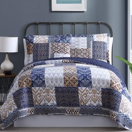 Amrapur Overseas Laura Quilt Set, Full/Queen, Navy/Rust