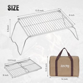 ZORMY 17" Large Folding Campfire Grill, 304 Stainless Steel Firepit Grill Grate, Heavy Duty Portable Camping Grill with Carrying Bag, Gas BBQ Grill Grate for Backpacking, Hiking, Picnics (Medium)