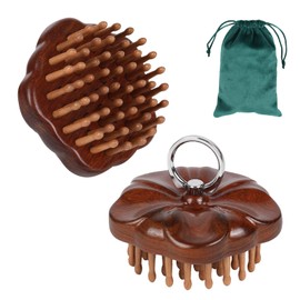 Maji Mama Wooden Massage Massager for Hair Growth,Head Scalp Comb,Manual Body Relax Massage Tool,Hair Brush Massager,Flower Design with Ring (54PCS Thin Tooth)