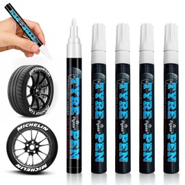 YUWJOOWEE Pack of 5 Car Tyre Pens, White, High Capacity Tyre Pen, Waterproof, Waterproof Tyre Marker, Paint Pen, White, White Tyre Marker for Car, Motorcycle Tyres