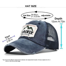 Embroidered Explorer Graphics Distressed Trucker Hat for Men Women - Vintage Washed Snapback Low-Profile Cap with Breathable Mesh, Unisex Adjustable Outdoor & Casual Hat (Denim)