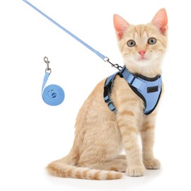 Cat Harness and Nylon Set, Escape Proof SOFE Adjustable Kitten Vest Harnesses for Walking, Easy Control Soft Breathable Mesh Jacket with Reflective Strips (S) (Sky Blue)