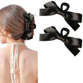 2PCS Bow Claw Clips, Bow Hair Clips White Hair Bows, Hair Accessories for Women, Extra Large Black Barrettes for Thin Thick Curly Hair
