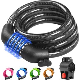 KEYSTP 5-Digit Bike Lock Cable, Heavy Duty Resettable Combination Bicycle Lock, Anti-Theft with Mounting Bracket, Waterproof Steel Cable for Scooters, E-Bikes, Outdoor Use, Black