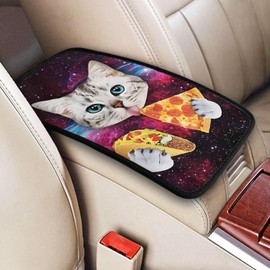 DORKEIXIA Galaxy Cat Pizza Taco Sky Funny Auto Center Console Armrest Pad Universal Car Center Console Cover Seat Box Cover for Sedan, Van, SUV, Truck Car Accessorie