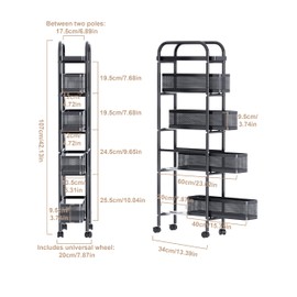UMDONX Slim Storage Cart 5 Tier with Pull Out Basket Bathroom Organizer Rolling cart, Rolling Utility Cart Slide Out Organizer for Kitchen, Bathroom, Laundry Black