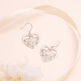 Hypoallergenic Dangle Earrings for Women 925 Sterling Silver Boho Bohemian Drop Heart Earrings Hook Jewelry for Women Teens, Sterling Silver, Cubic Zirconia