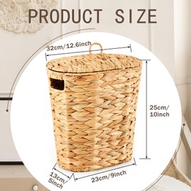 Ctosree Small Wicker Trash Can Woven Wicker Bathroom Waste Basket with Lid Handle Boho Trash Basket with 100 Plastic Garbage Bags for Bedroom Office Laundry(3 Gallons,Oval Style)