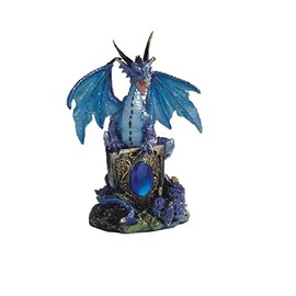 ICE ARMOR 6" H Blue Dragon with Blue Gem Statue Figurine - Exquisitely Detailed Mythical Dragon Figurine Sculpture, Hand Painted Collectible Statue for Fantasy Enthusiasts