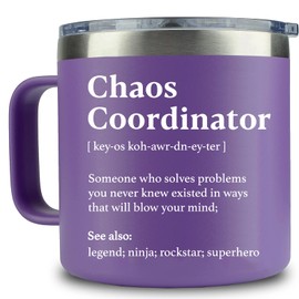 WECACYD Chaos Coordinator Tumbler Mug 14oz - Thank You Gifts for Women - Administrative Assistant Gifts, Purple Gifts for Teacher, Nurse, Coworker, Boss Lady, Office, Employee Appreciation Gifts