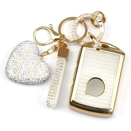 YIKECASE Key Fob Cover with Diamond Keychain Compatible with Volvo Car Key Holder Compatible with XC90, XC60, XC40, S60, S90, V60, V90, Polestar 1, Polestar 2 Key Protector for Women, (White-Heart)