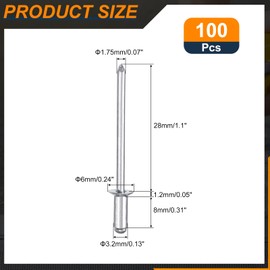 sourcing map 100Pcs 1/8"x5/16" Aluminum Countersunk Blind Rivet, Open-End Type Blind Rivets for DIY, Sheet Metal, Automotive Repairs, Furniture, Boat, and Duct Work (Silver)