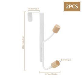 MABAHON Over The Door Hanger, 2 Packs Sturdy Metal Over Door Wooden Hooks Organizer Rack Over Door Hanging Hooks for Hanging Towel Coats Clothes Hats Bags Bathroom (White)