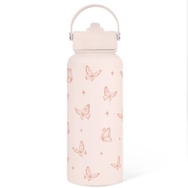 Sandjest SipChic 32oz Sports Water Bottle with Flip Straw & Handle, Portable Insulated Stainless Steel Leak Proof, Travel Gym Mom Nurse Christmas Gift:_Butterfly