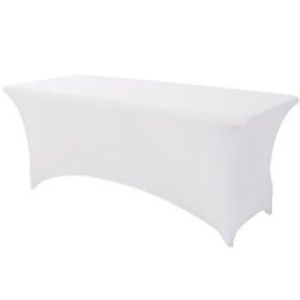 SEPARO Spandex Table Cover 1 Pack 6FT White Fitted Tablecloths,Washable Wrinkle Resistant Stretch Table Cloth Rectangle for Party Hosting Supplies,Wedding Decorations,Vendor Display,Banquet